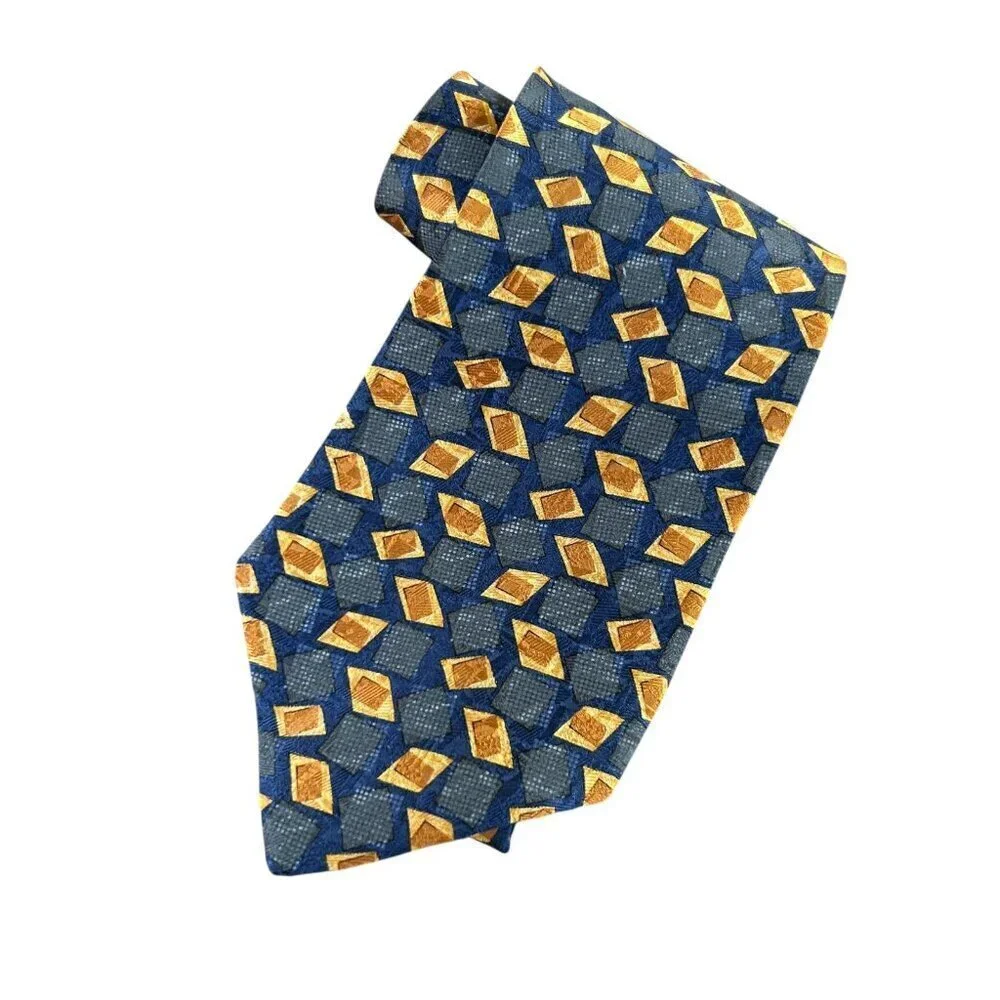 Ermenegildo Zegna Men's Italian 100% Silk Vintage Blue Geometric Luxury Tie